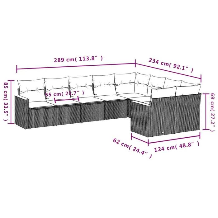 Set mobilier de grădină cu perne, 9 piese, negru, poliratan - WALTI WALTI