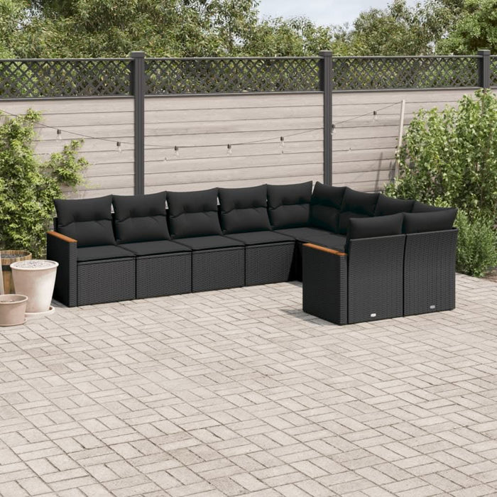 Set mobilier de grădină cu perne, 9 piese, negru, poliratan - WALTI WALTI