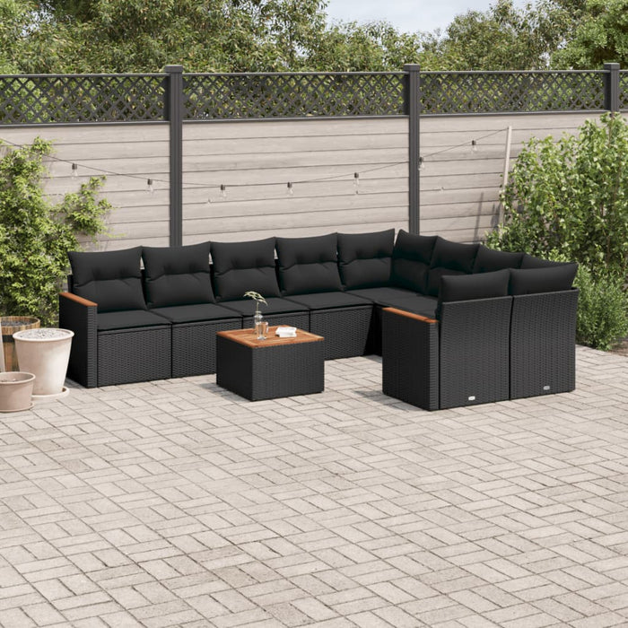 Set canapele de grădină cu perne, 10 piese, negru, poliratan WALTI