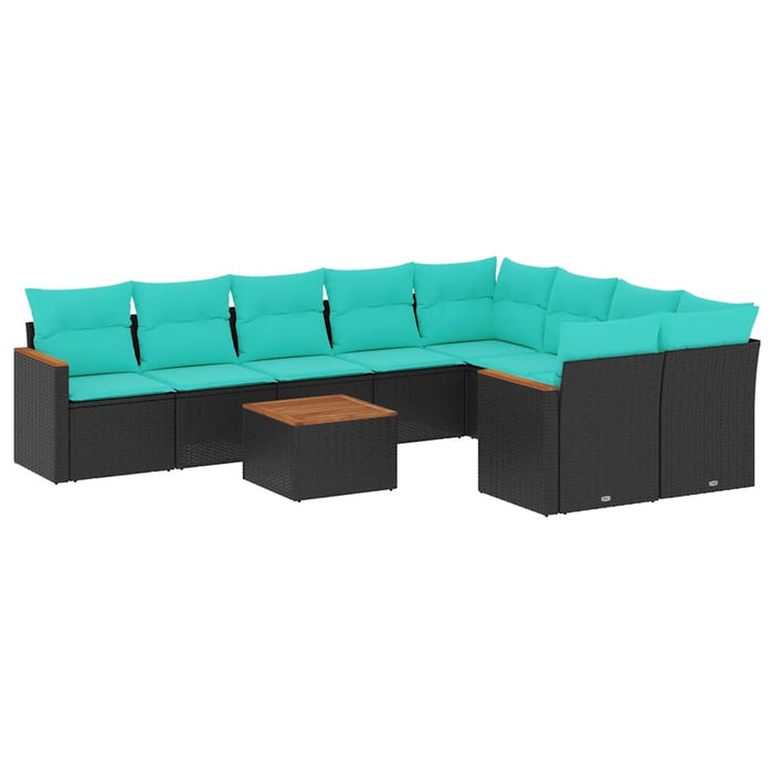 Set canapele de grădină cu 10 piese și perne, poliratan negru WALTI