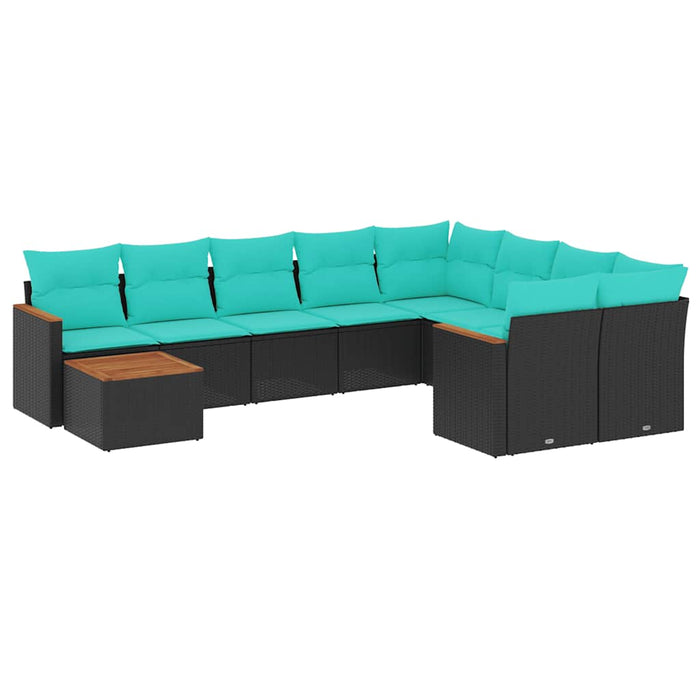 Set canapele de grădină cu 10 piese și perne, poliratan negru WALTI
