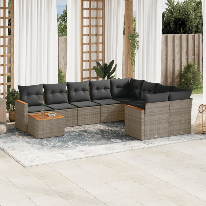 Set mobilier de grădină cu perne, 10 piese, gri, poliratan - WALTI WALTI