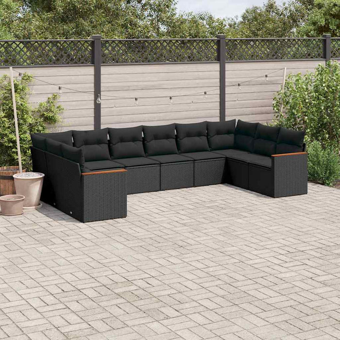 Set canapele de grădină cu perne, 10 piese, negru, poliratan - WALTI WALTI