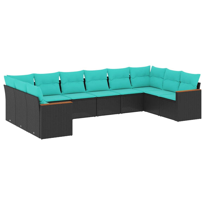 Set canapele de grădină cu 10 piese și perne, poliratan negru WALTI