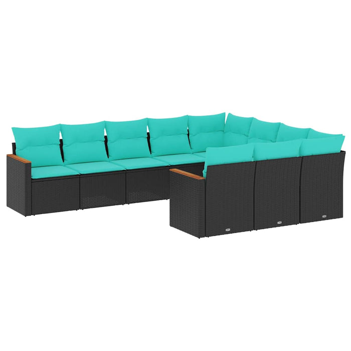 Set canapele de grădină cu 10 piese și perne, poliratan negru WALTI