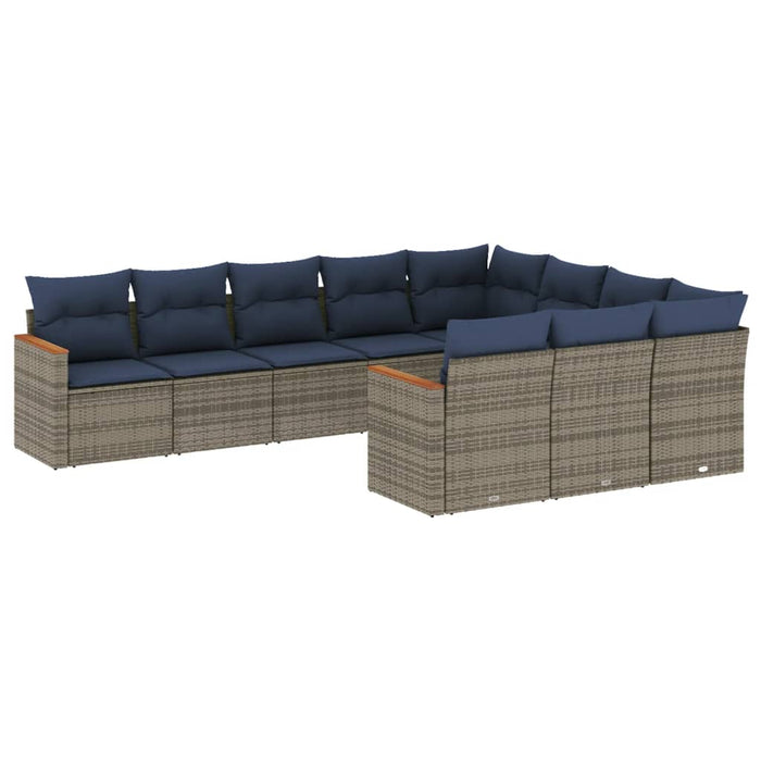 Set canapele de grădină cu 10 piese și perne, gri, poliratan WALTI