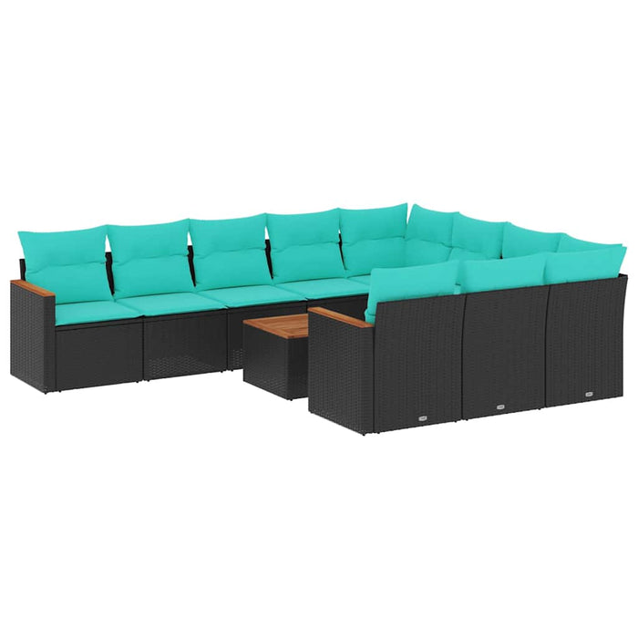 Set canapele de grădină cu 11 piese și perne, poliratan negru WALTI