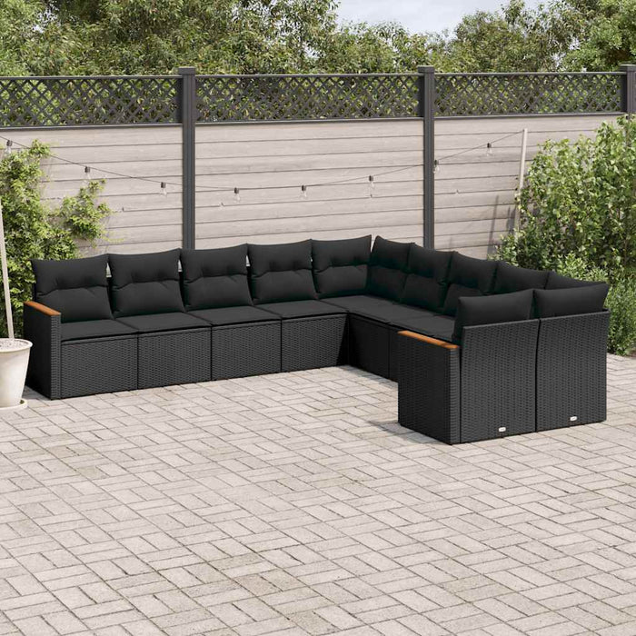 Set canapele de grădină cu perne, 10 piese, negru, poliratan - WALTI WALTI