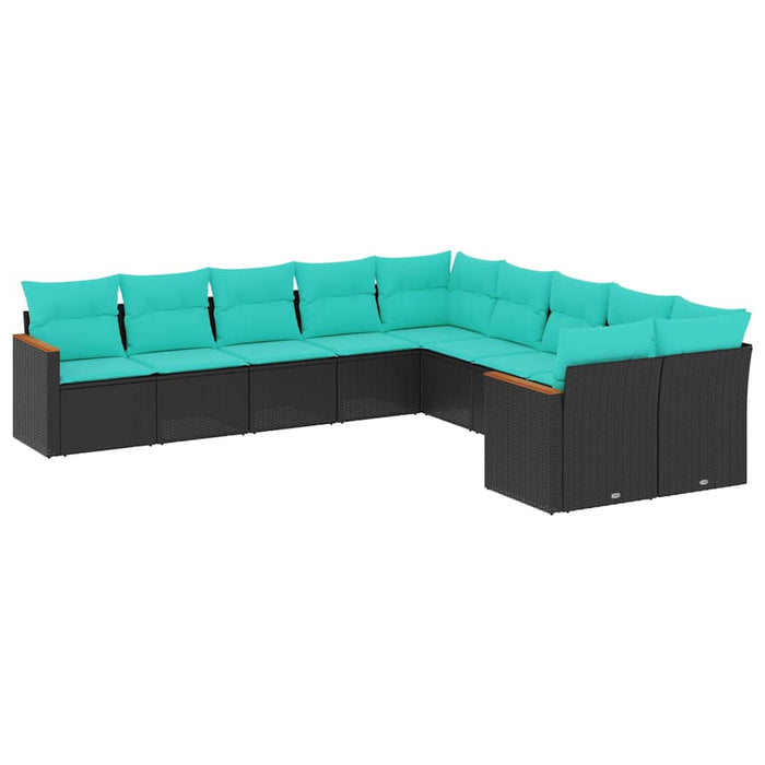Set canapele de grădină cu 10 piese și perne, poliratan negru WALTI