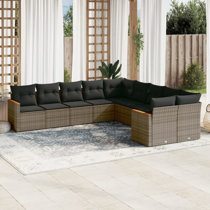 Set mobilier de grădină cu perne, 10 piese, gri, poliratan - WALTI WALTI