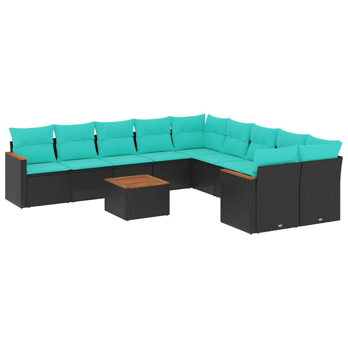 Set canapele de grădină cu 11 piese și perne, poliratan negru WALTI