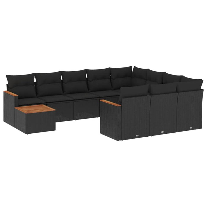 Set canapele de grădină cu perne, 11 piese, negru, poliratan - WALTI WALTI