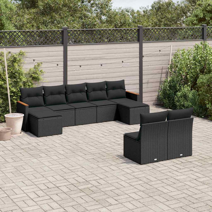 Set mobilier de grădină cu perne, 9 piese, negru, poliratan - WALTI WALTI
