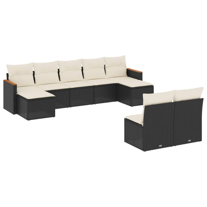 Set mobilier de grădină cu perne, 9 piese, negru, poliratan WALTI