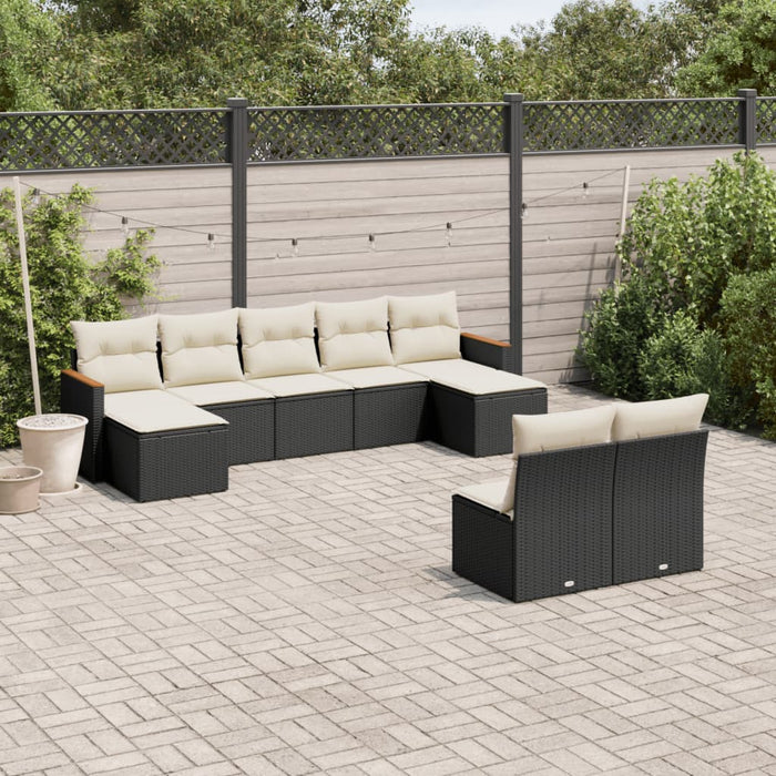 Set mobilier de grădină cu perne, 9 piese, negru, poliratan WALTI
