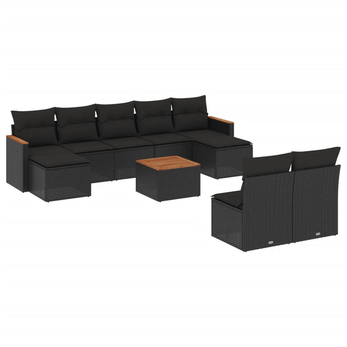 Set canapele de grădină cu perne, 10 piese, negru, poliratan WALTI