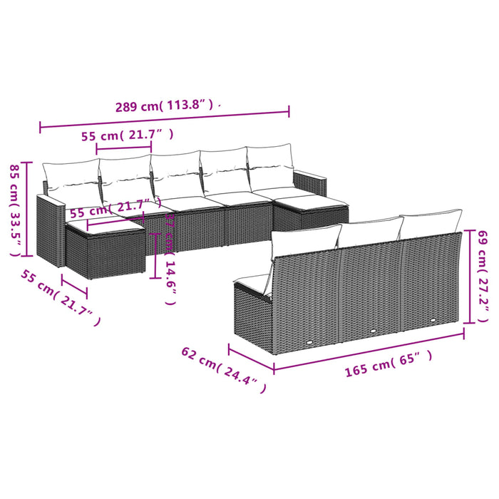 Set canapele de grădină cu perne, 10 piese, negru, poliratan - WALTI WALTI