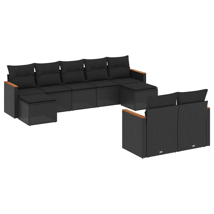 Set mobilier de grădină cu perne, 9 piese, negru, poliratan - WALTI WALTI