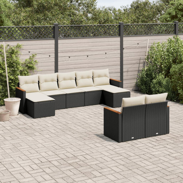 Set mobilier de grădină cu perne, 9 piese, negru, poliratan - WALTI WALTI