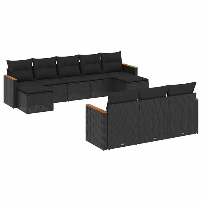 Set canapele de grădină cu perne, 10 piese, negru, poliratan - WALTI WALTI
