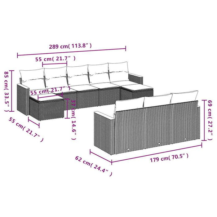 Set canapele de grădină cu perne, 10 piese, negru, poliratan - WALTI WALTI