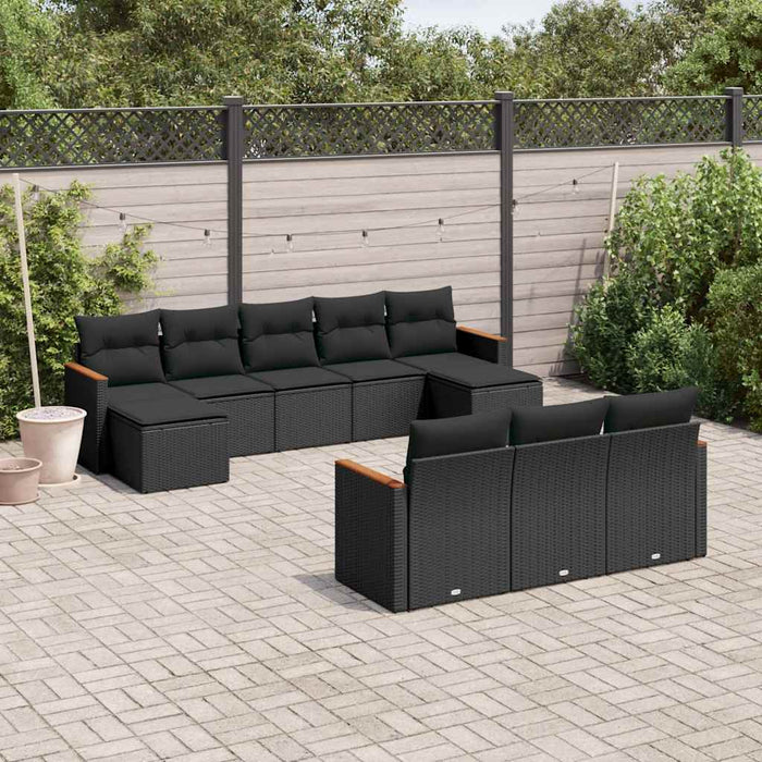 Set canapele de grădină cu perne, 10 piese, negru, poliratan - WALTI WALTI