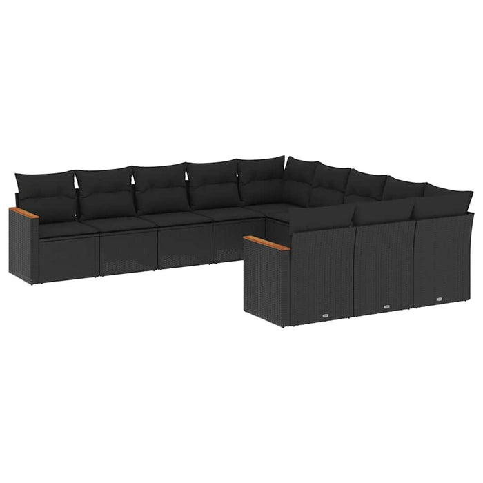 Set canapele de grădină cu perne, 11 piese, negru, poliratan WALTI