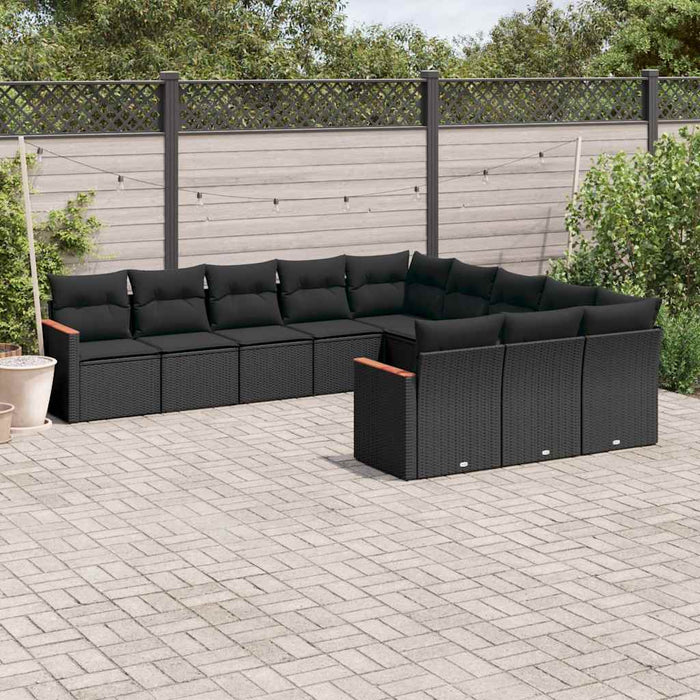 Set canapele de grădină cu perne, 11 piese, negru, poliratan WALTI