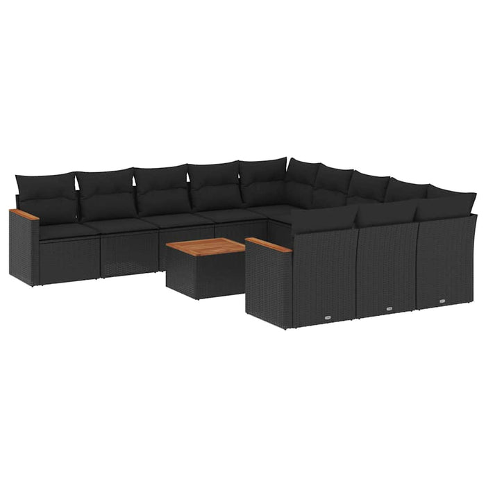 Set canapele de grădină, 12 piese, cu perne, negru, poliratan WALTI