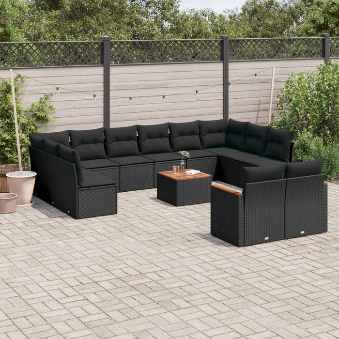 Set mobilier de grădină cu perne, 13 piese, negru, poliratan - WALTI WALTI