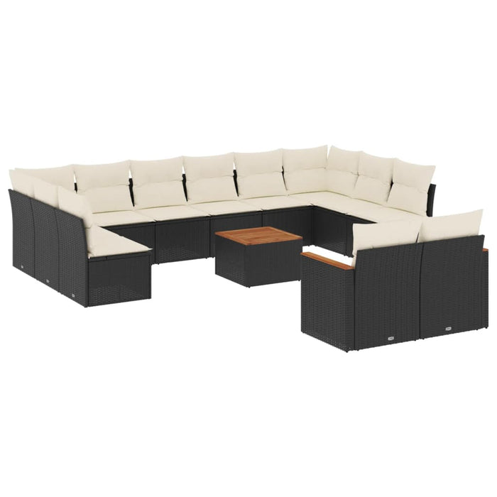 Set mobilier de grădină cu perne, 13 piese, negru, poliratan WALTI