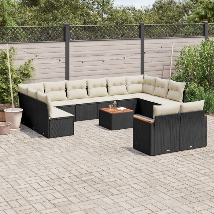 Set mobilier de grădină cu perne, 13 piese, negru, poliratan WALTI