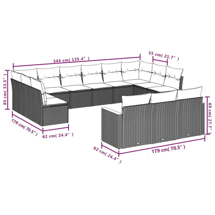Set mobilier de grădină cu perne, 13 piese, negru, poliratan - WALTI WALTI