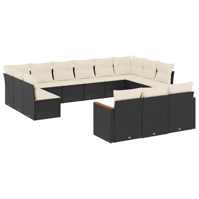 Set mobilier de grădină cu perne, 13 piese, negru, poliratan - WALTI WALTI