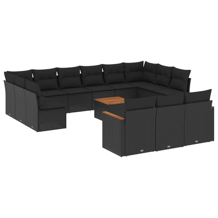 Set mobilier de grădină cu perne, 14 piese, negru, poliratan - WALTI WALTI