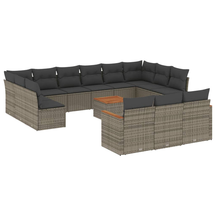 Set mobilier de grădină cu perne, 14 piese, gri, poliratan - WALTI WALTI