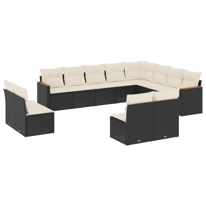 Set canapele de grădină, 12 piese, cu perne, negru, poliratan WALTI
