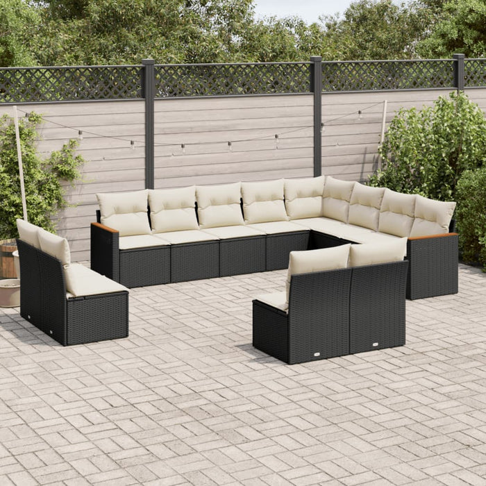 Set canapele de grădină, 12 piese, cu perne, negru, poliratan WALTI
