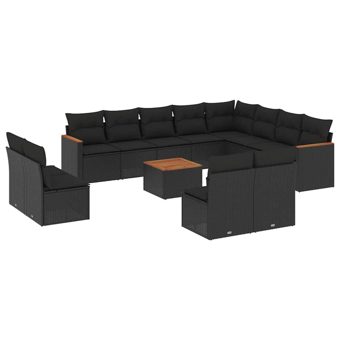 Set mobilier de grădină cu perne, 13 piese, negru, poliratan WALTI