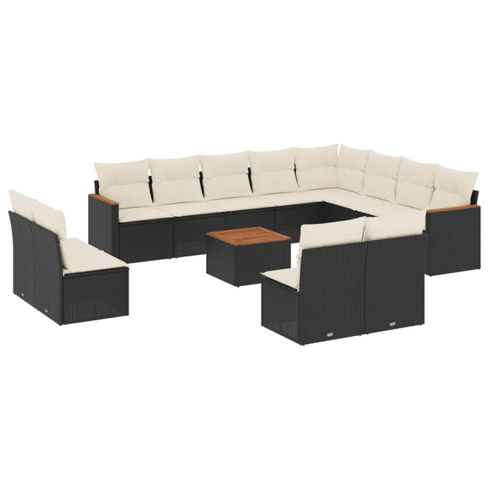 Set mobilier de grădină cu perne, 13 piese, negru, poliratan WALTI