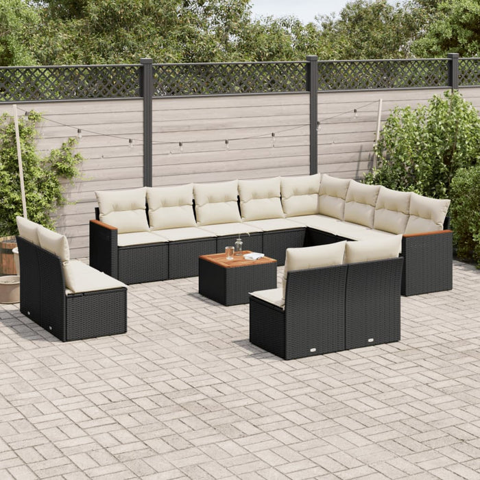 Set mobilier de grădină cu perne, 13 piese, negru, poliratan WALTI