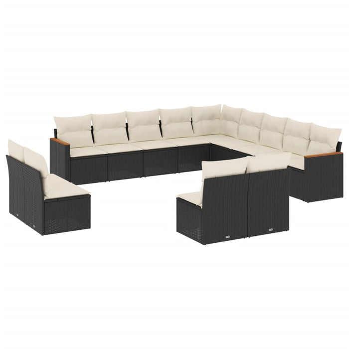 Set mobilier de grădină cu perne, 13 piese, negru, poliratan WALTI