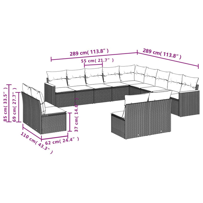 Set mobilier de grădină cu perne, 13 piese, negru, poliratan WALTI