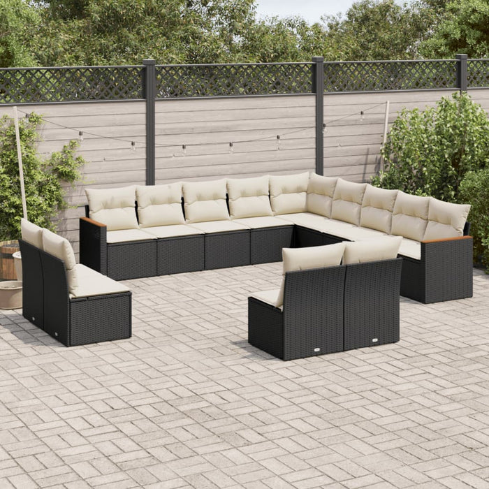 Set mobilier de grădină cu perne, 13 piese, negru, poliratan WALTI
