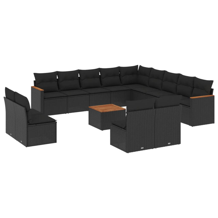 Set mobilier de grădină cu perne, 14 piese, negru, poliratan - WALTI WALTI