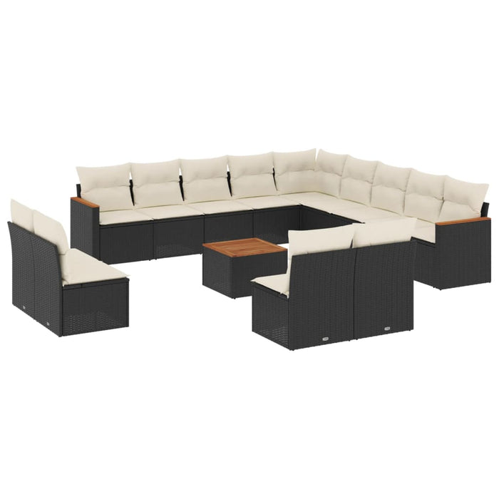 Set mobilier de grădină cu perne, 14 piese, negru, poliratan WALTI