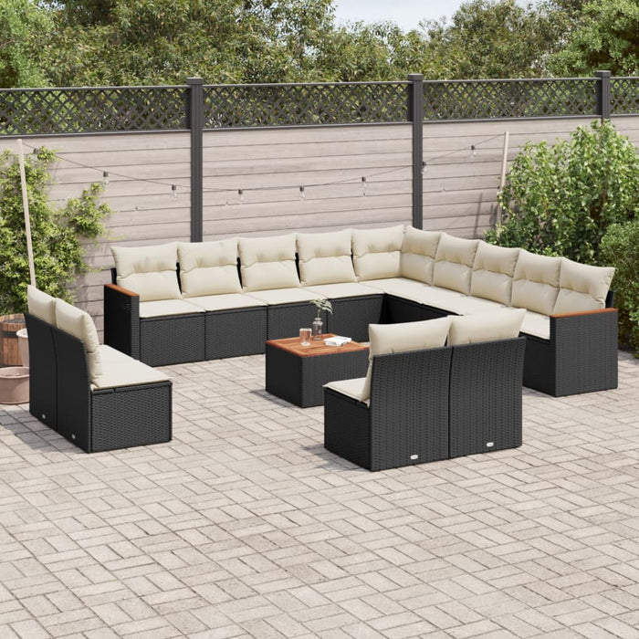 Set mobilier de grădină cu perne, 14 piese, negru, poliratan WALTI