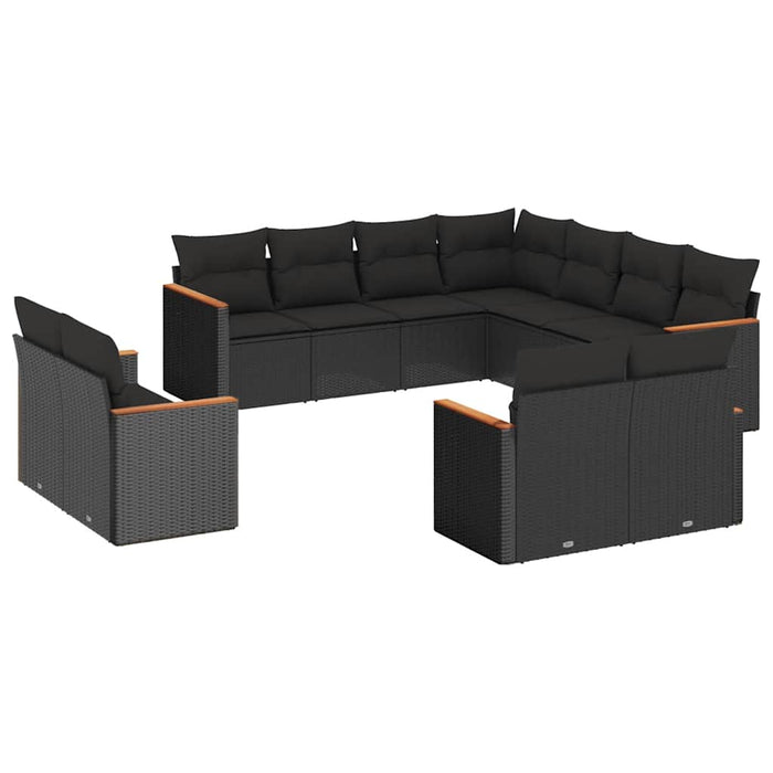 Set canapele de grădină cu perne, 11 piese, negru, poliratan - WALTI WALTI