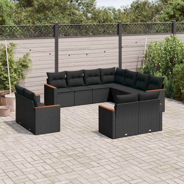 Set canapele de grădină cu perne, 11 piese, negru, poliratan - WALTI WALTI