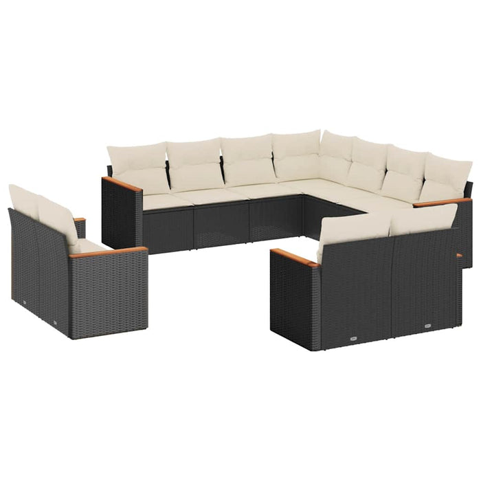 Set canapele de grădină cu perne, 11 piese, negru, poliratan WALTI